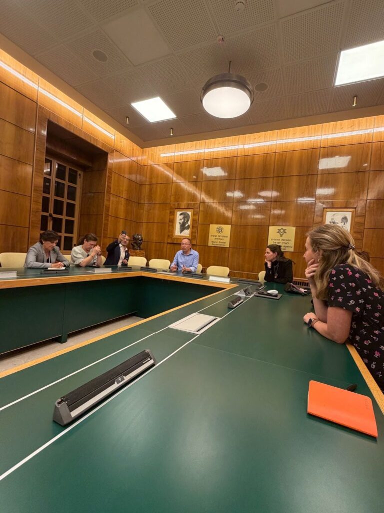 Meeting with JAFI staff in the boardroom at the JAFI  headquarters in Jerusalem